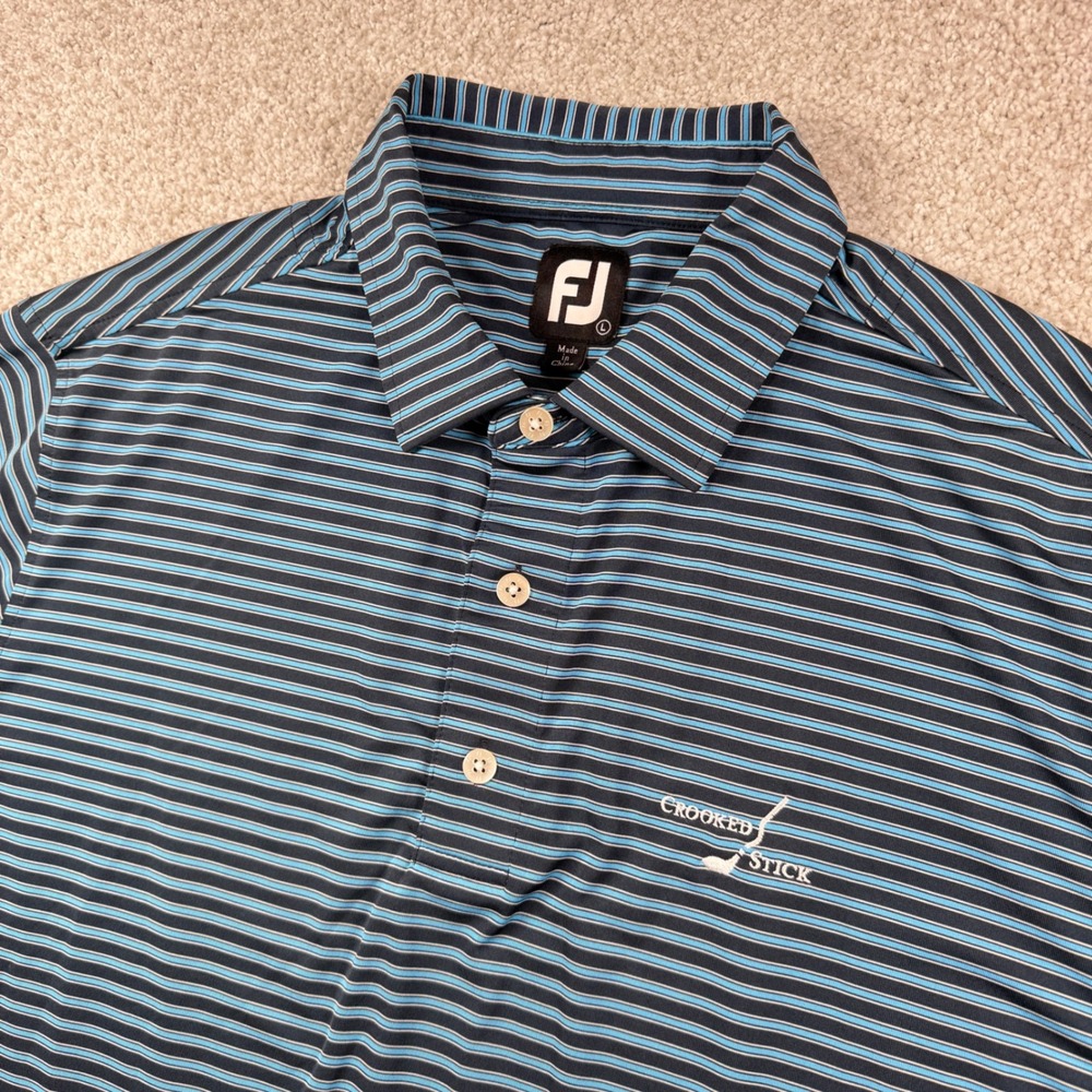 FootJoy Polo Shirt Mens Large Blue Striped Crooked Stick Golf Performance